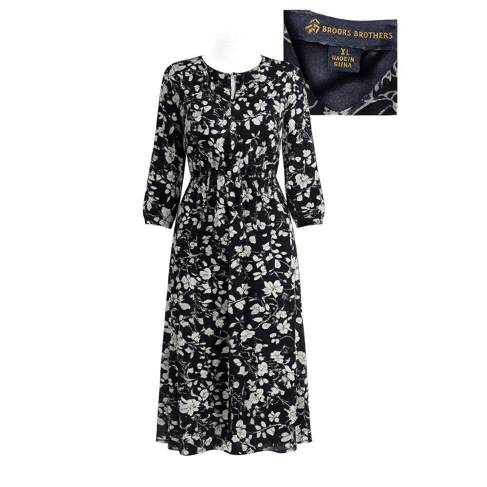 Brooks Brothers Cottagecore Blue White Floral Keyhole Midi Feminine Summer Deeee